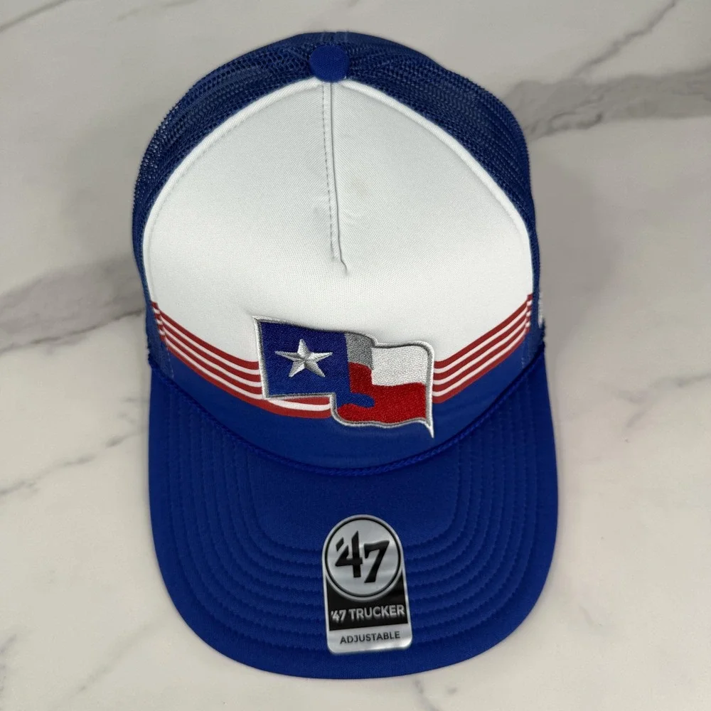 Texas Rangers Hat Cap Snap Back Mens One Size Blue White MLB Baseball 47 Trucker